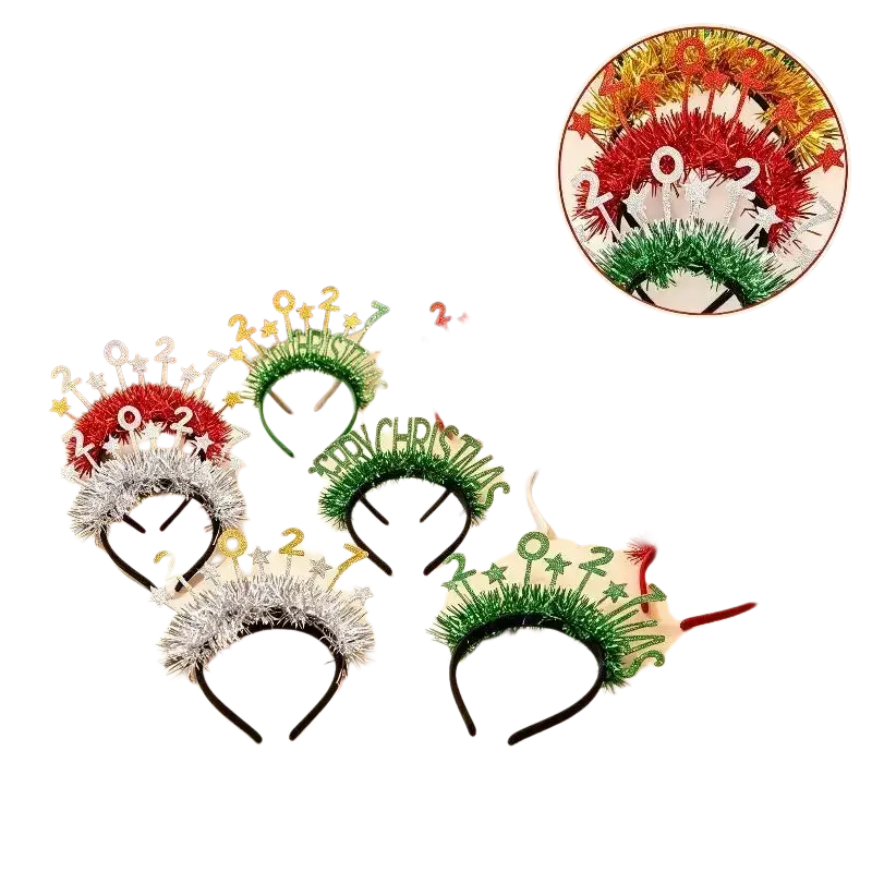 Glitter hair accessories plastic headband with tinsel and star decorations in red green silver and gold for family gatherings