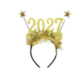 Gold glitter 2027 plastic headband with star-tipped antennae and tinsel fringe hair accessories for family gatherings