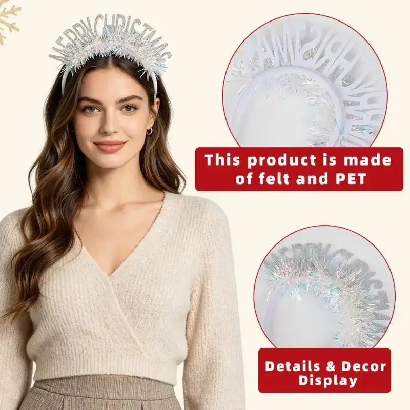 Silver merry christmas felt and pet tiara plastic headband glitter hair accessories for family gatherings