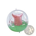Clear inflatable beach ball with pink mermaid tail and green glittery water effect for beach use