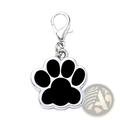 Silver glitter paw print metal dog tag charm with black enamel fill and lobster clasp for pet accessories