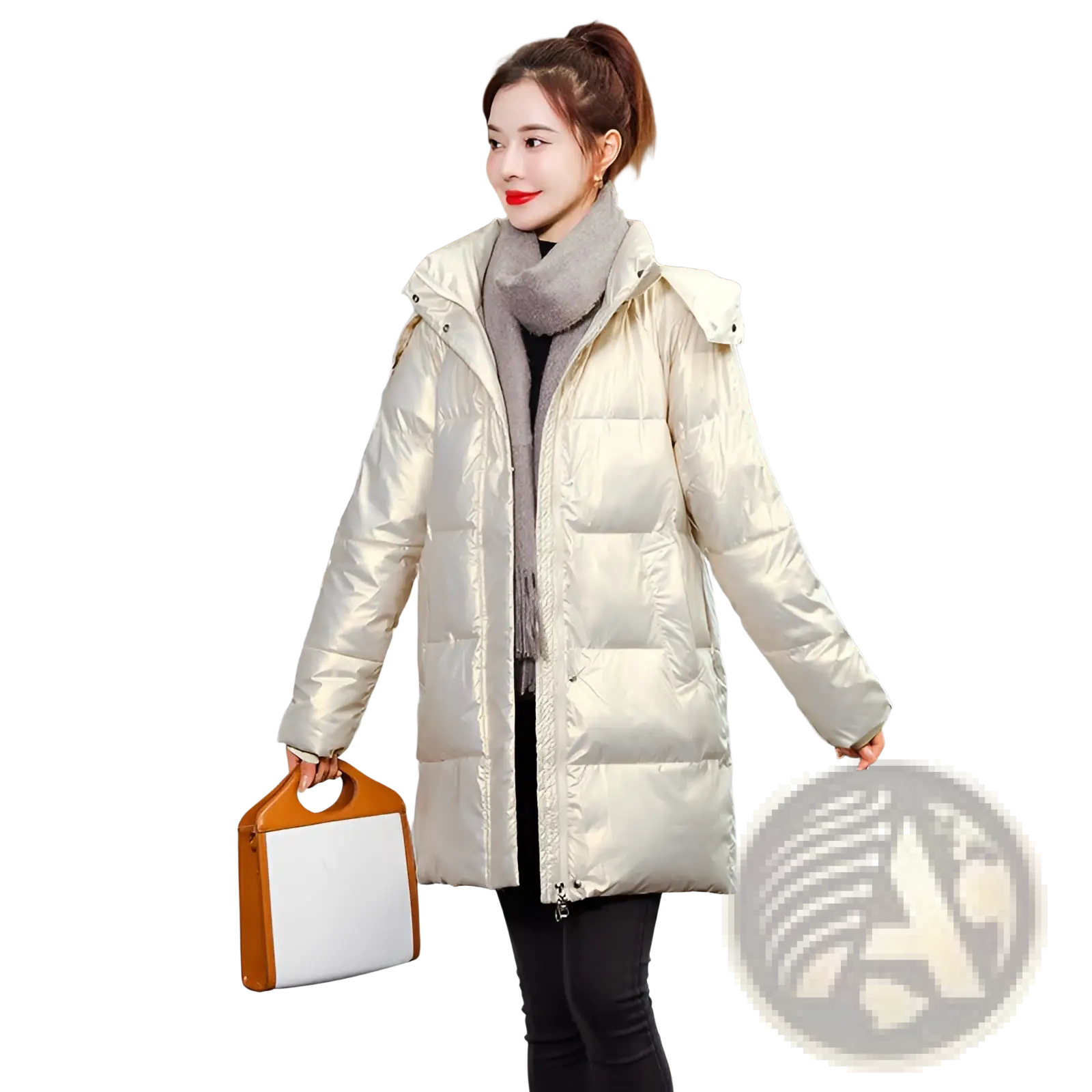 Glossy black plus size puffer jacket with shiny metallic gold quilted puffer coat and adjustable hood