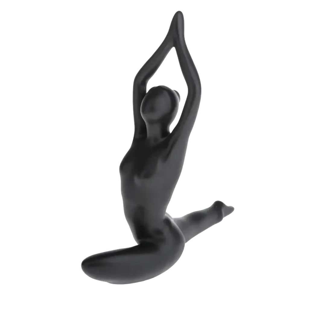 Black glossy resin yoga figurine of a woman in a yoga pose from a glossy resin yoga figurine set