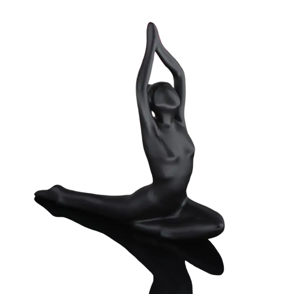 Black glossy resin yoga figurine of a woman in a seated pose from the glossy resin yoga figurine set