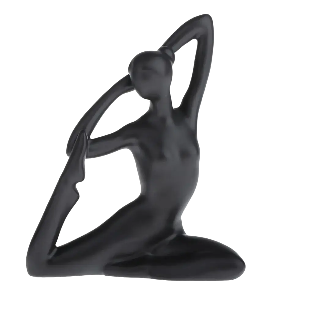 Black glossy resin yoga figurine of a woman in a yoga pose as part of a glossy resin yoga figurine set