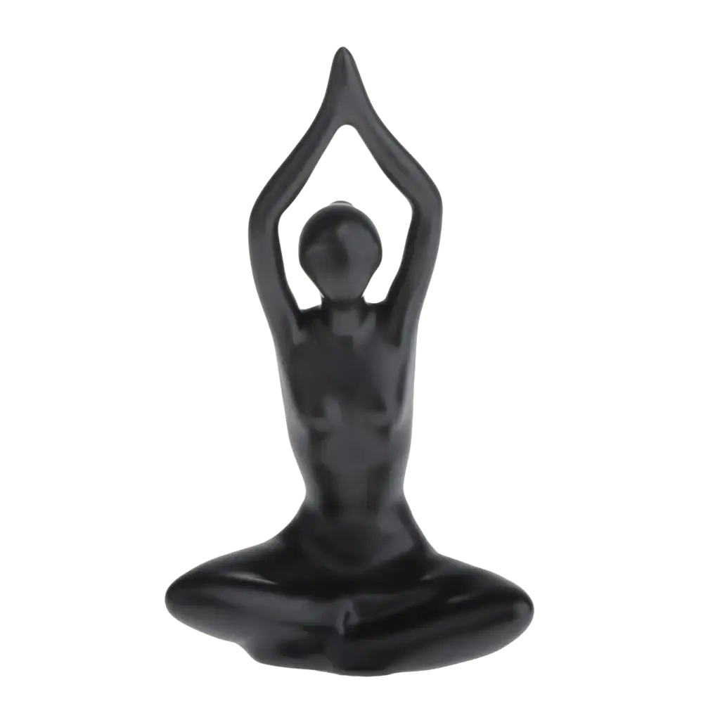 Black glossy ceramic yoga figurine from glossy resin yoga figurine set in a meditative seated pose