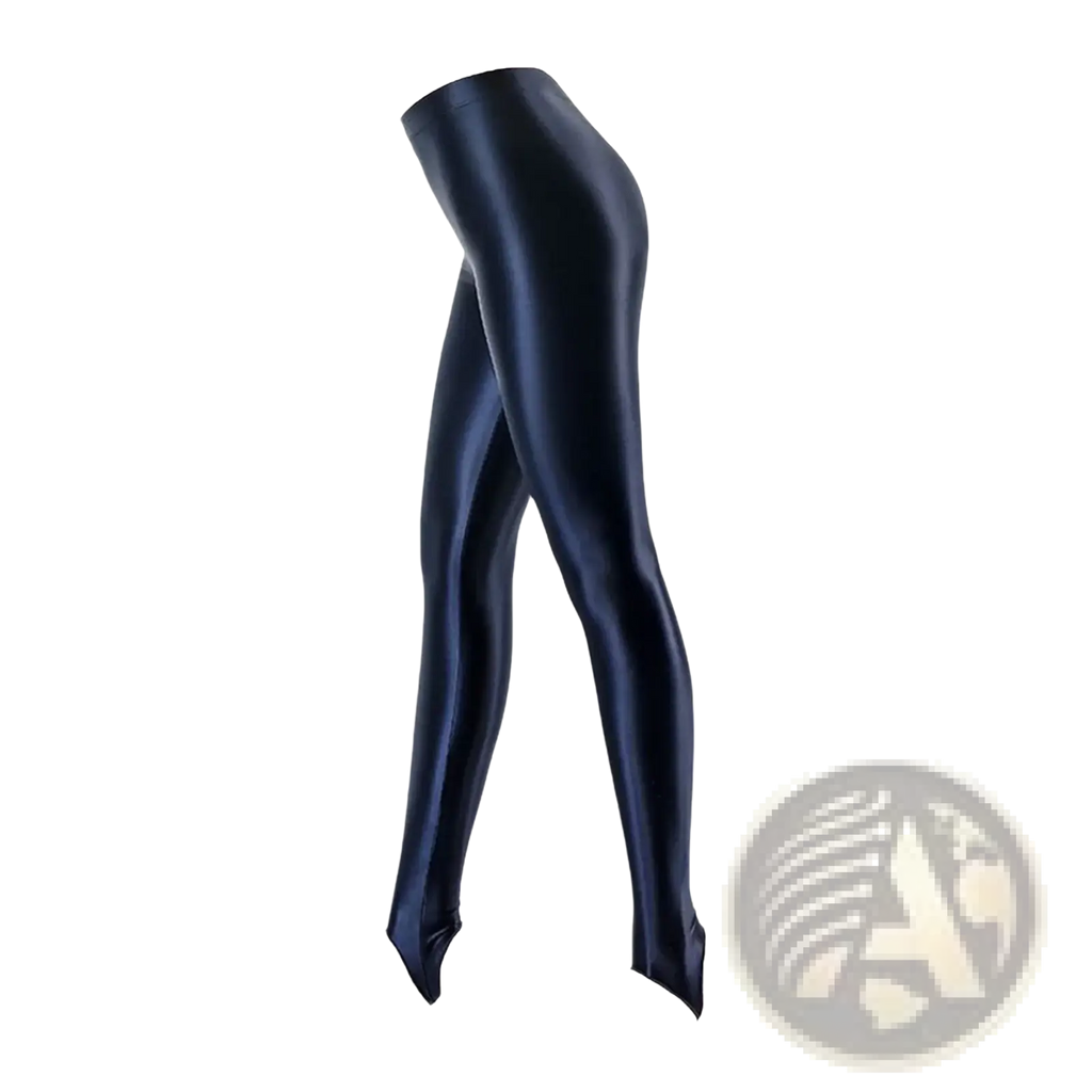 Glossy stirrup leggings navy blue high waist fitness pants with shiny smooth glossy finish material