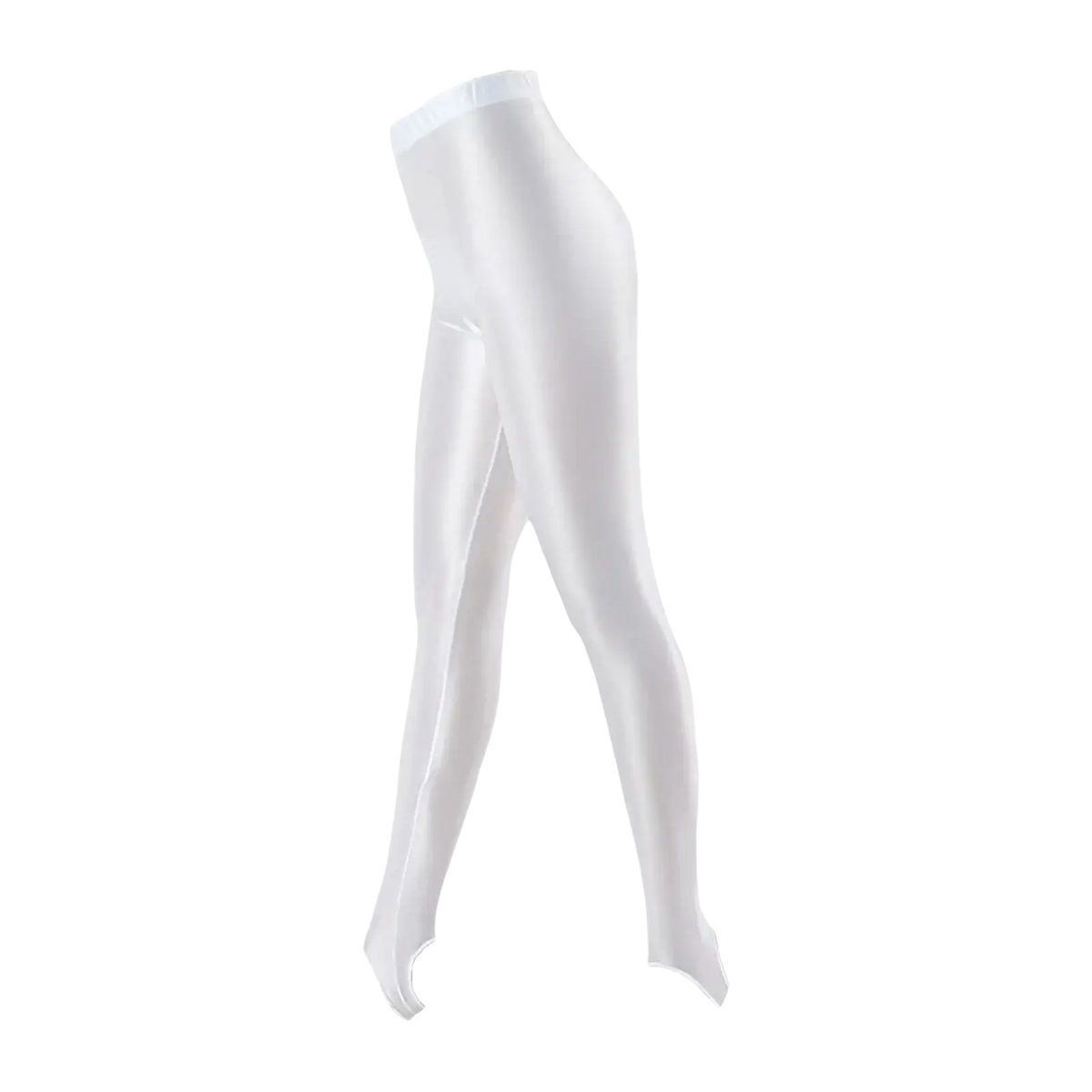 Glossy stirrup leggings high waist fitness pants in white with smooth, form-fitting, glossy material