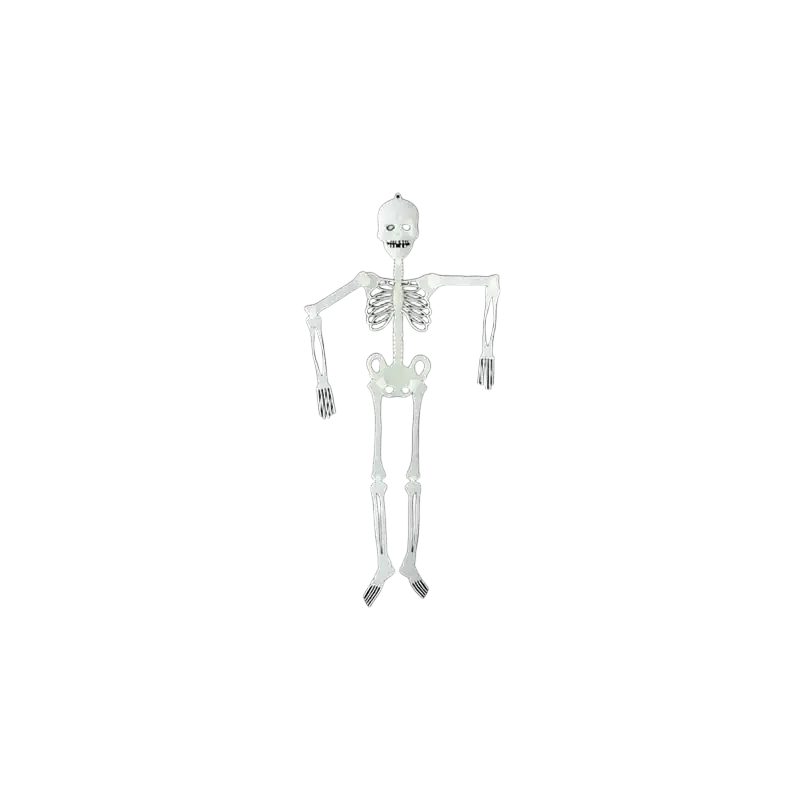 A 30cm luminous skull skeleton with glowing white finish and articulated joints for halloween props and haunted house decor