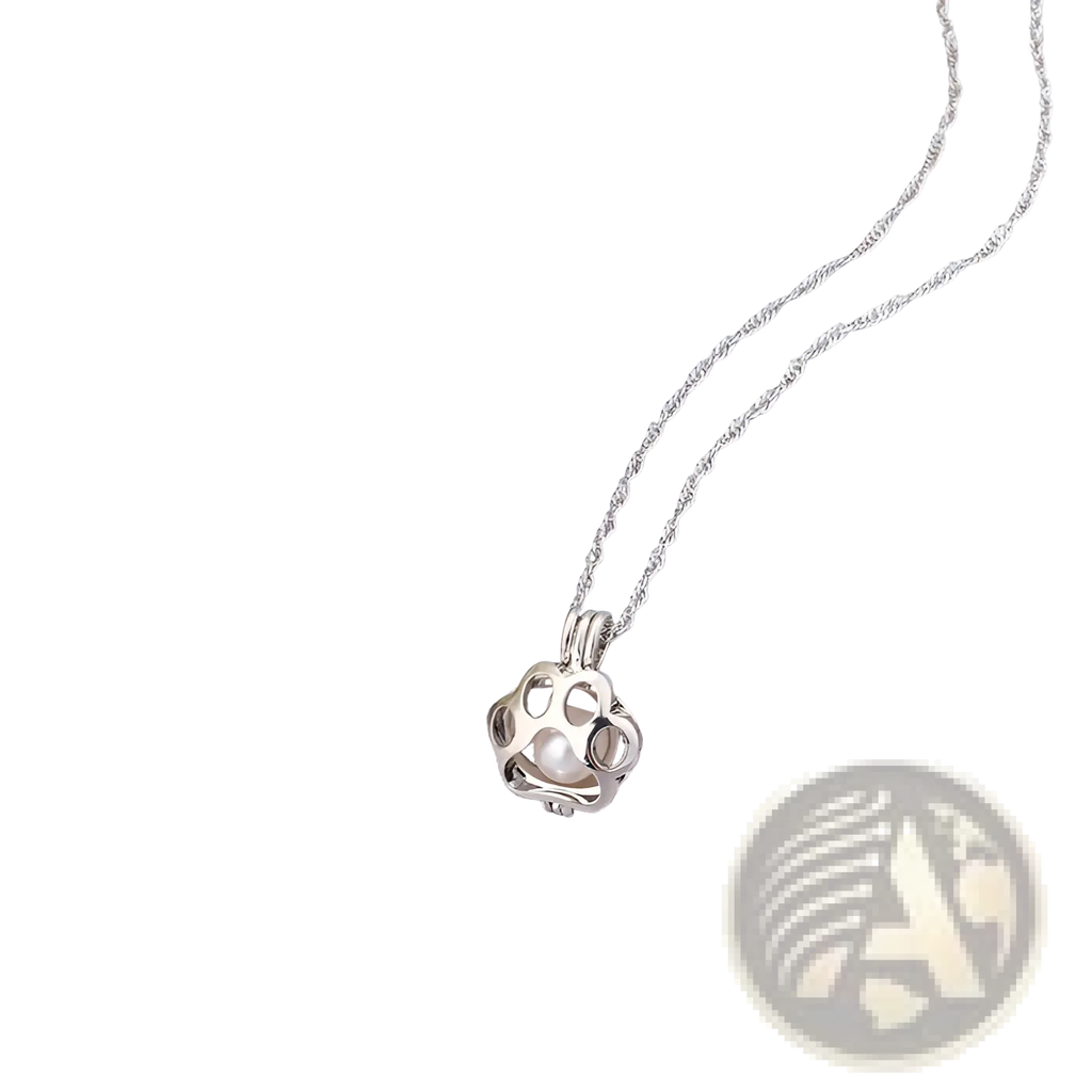 Silver glow paw print necklace with an intricate openwork paw pendant featuring a central pearl on a delicate chain