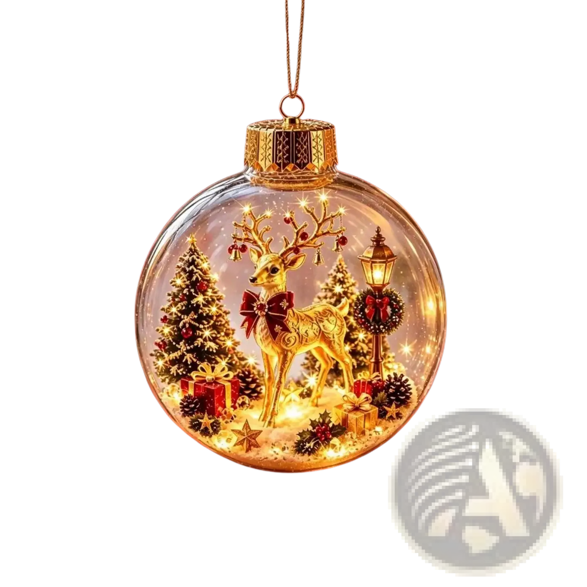 Glowing christmas globe ornament featuring a golden deer figurine inside a transparent illuminated shatterproof decor