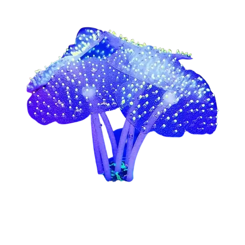 Glowing fish tank artificial plant with high quality silicone featuring blue white coral and yellow tipped spines
