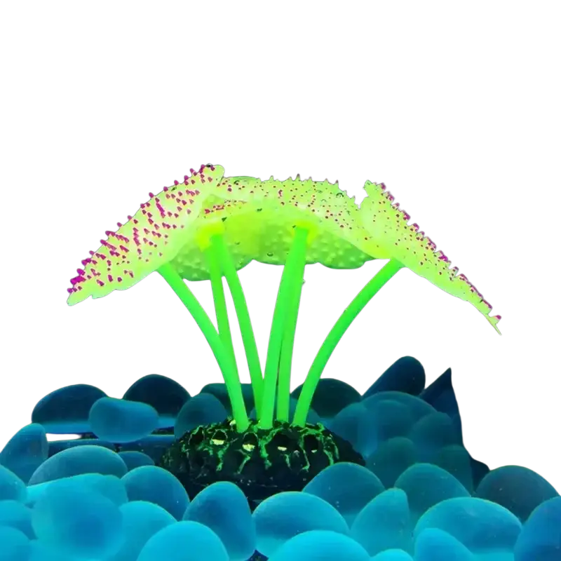Glowing fish tank artificial plant silicone decor with neon green coral and pink speckles for high quality aquariums