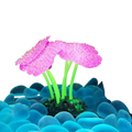 High quality glowing fish tank artificial plant with pink spiky silicone coral and green stems on dark base