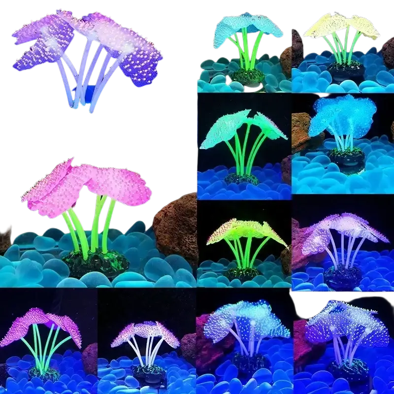 Glowing fish tank artificial plant silicone decor featuring high quality plastic coral reef in vibrant colors and patterns