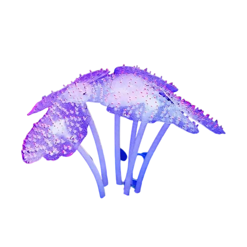 Glowing purple and white high quality silicone fish tank artificial plant with translucent textured caps and slender stems