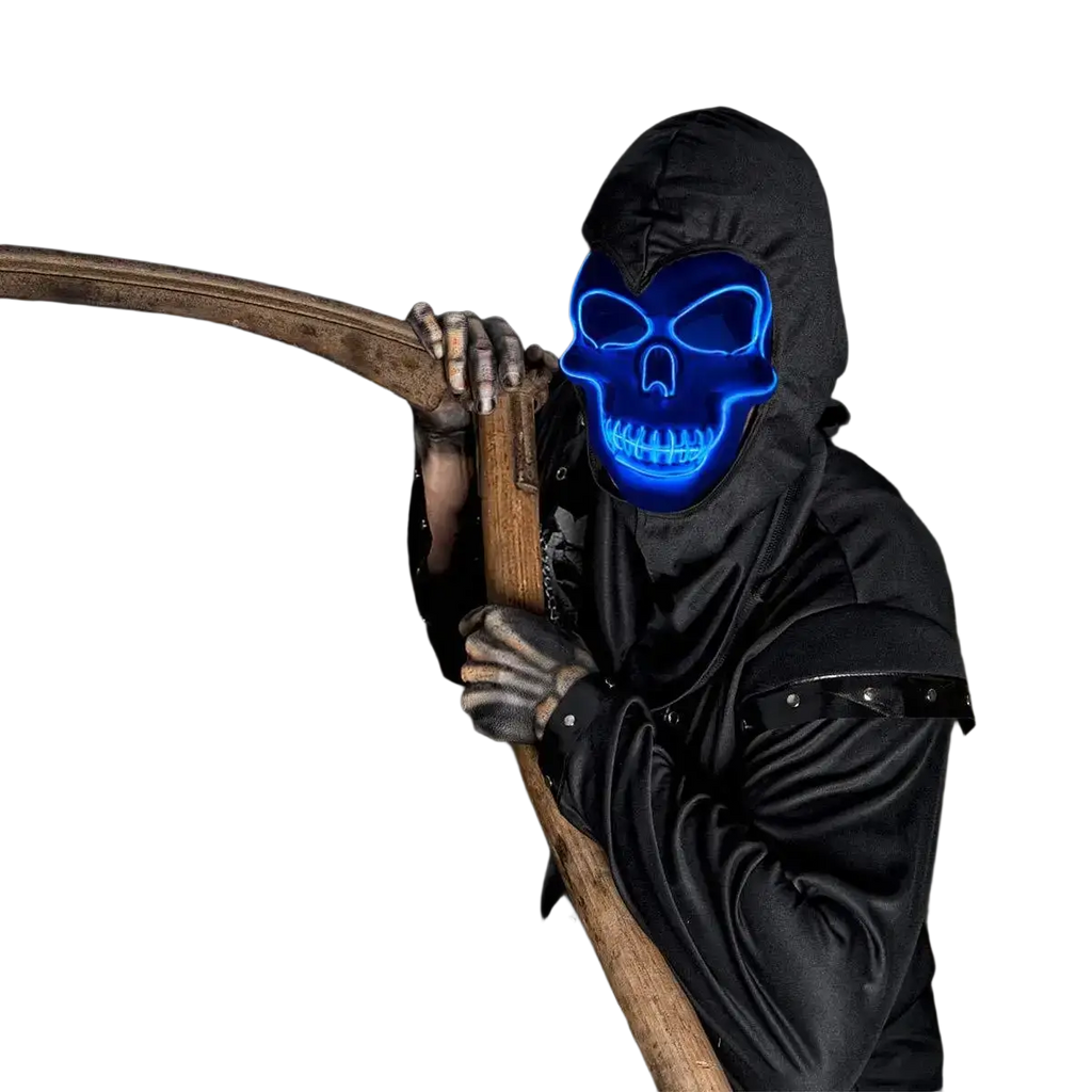 Blue neon skull glowing mask with cold light effect and controller package for halloween costume use