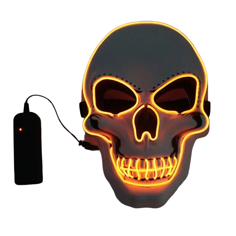 Glowing mask led Halloween skull costume with glowing orange cold light skull and white plastic frame with black sockets