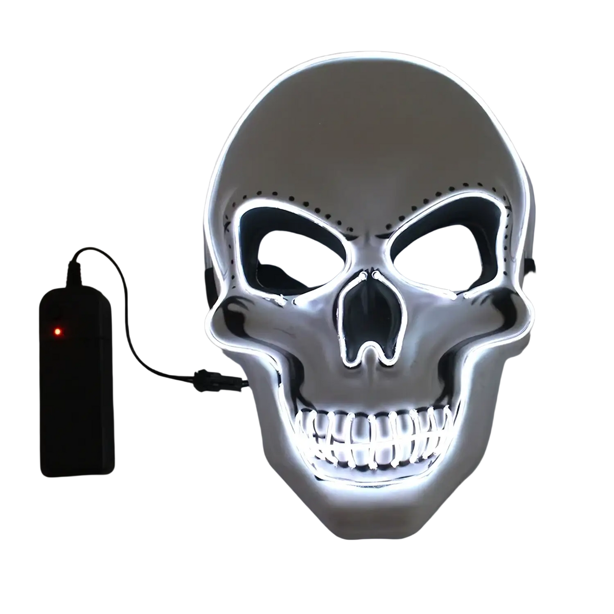 Glowing mask led halloween skull costume with cold light effect and sleek plastic design includes controller package