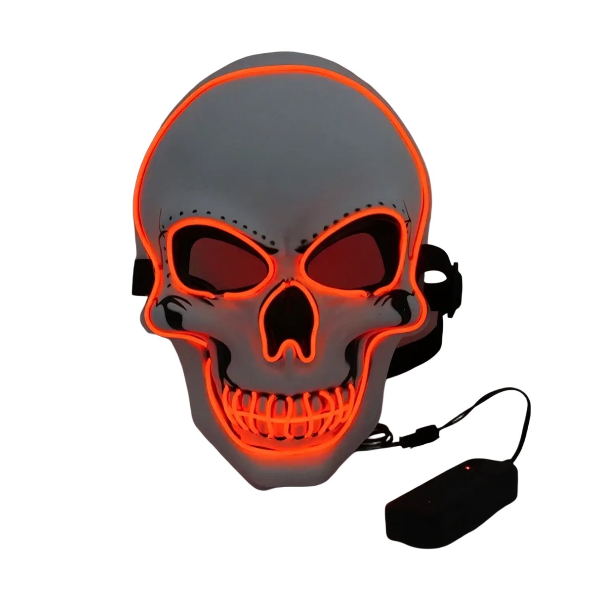 White led skull glowing mask with cold light orange neon outlines and controller package for halloween costume