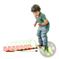 Glowing race track toy spider loop playset with neon green and orange plastic track and black spider figure at the end