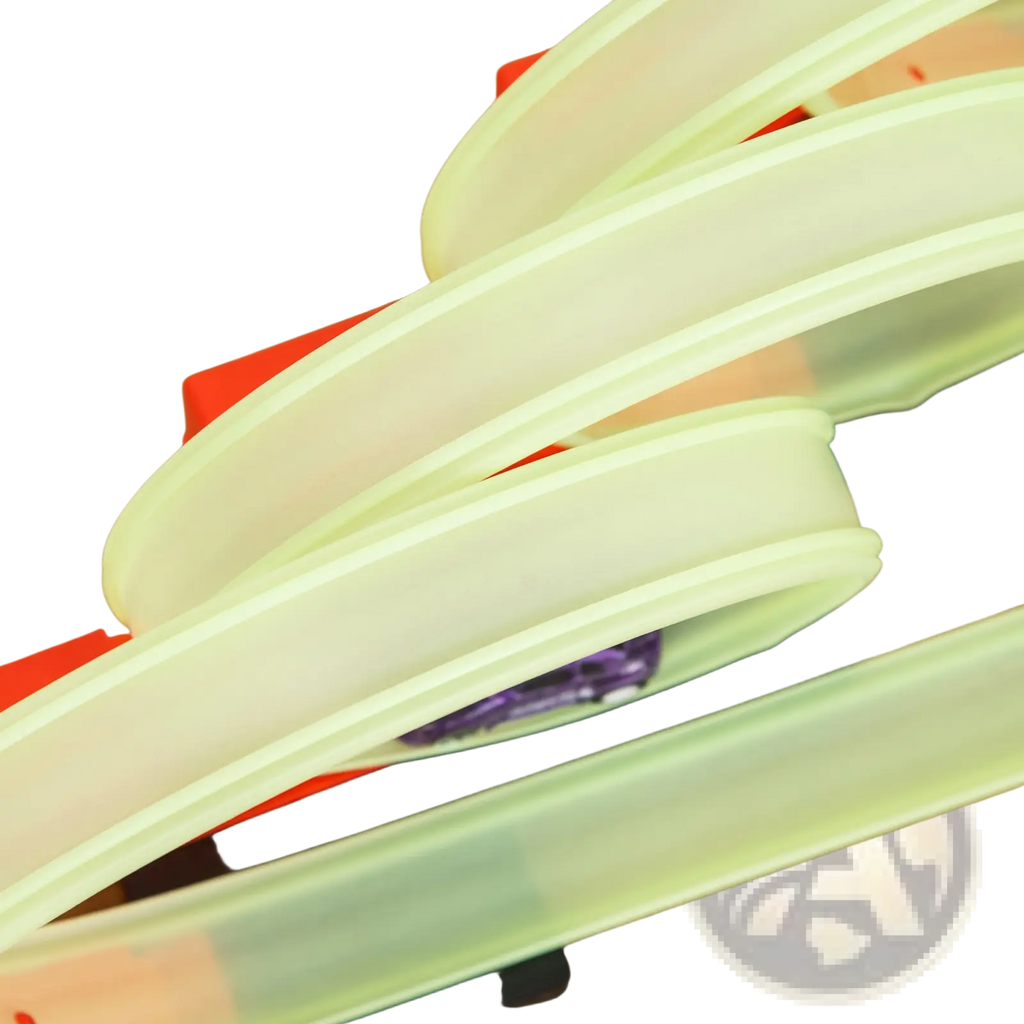 Luminous green translucent plastic track pieces for glowing race track toy spider loop playset with car