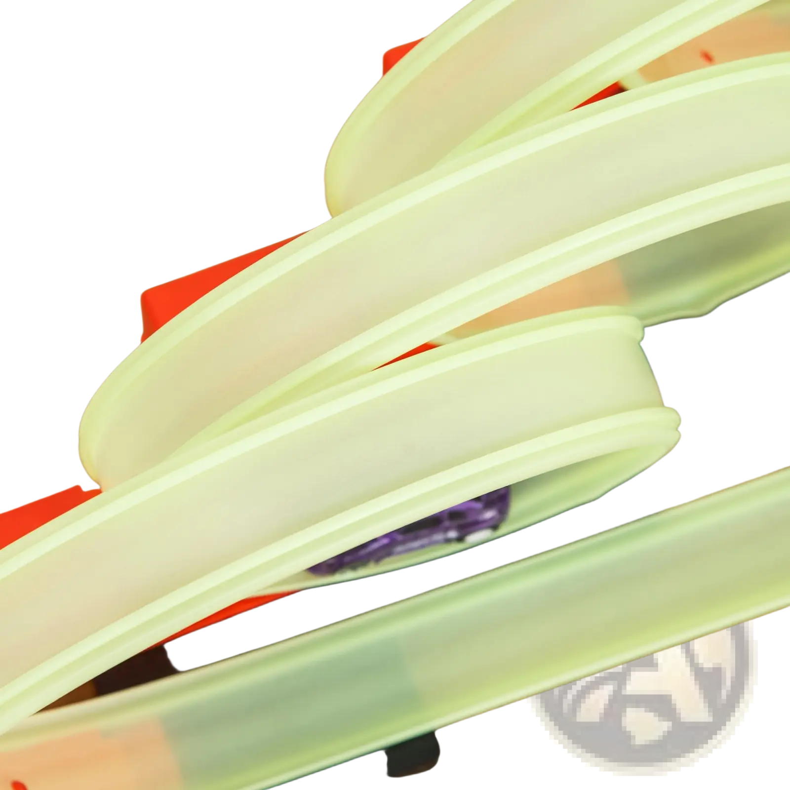 Luminous green translucent plastic track pieces for glowing race track toy spider loop playset with car