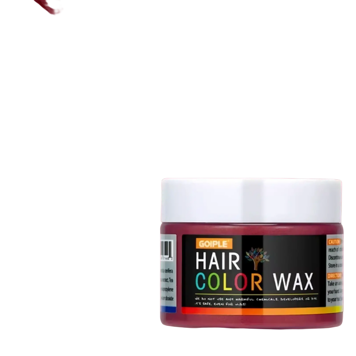 A jar of Goiple magenta temporary hair color wax in deep red with a white lid and bold label text