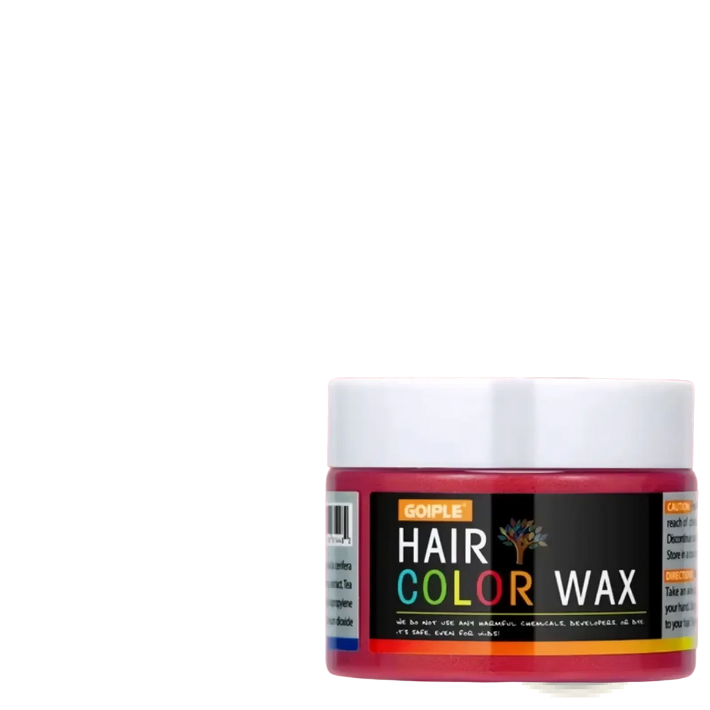 A vibrant red goiple magenta temporary hair color wax in a sleek cylindrical jar with white lid and black label