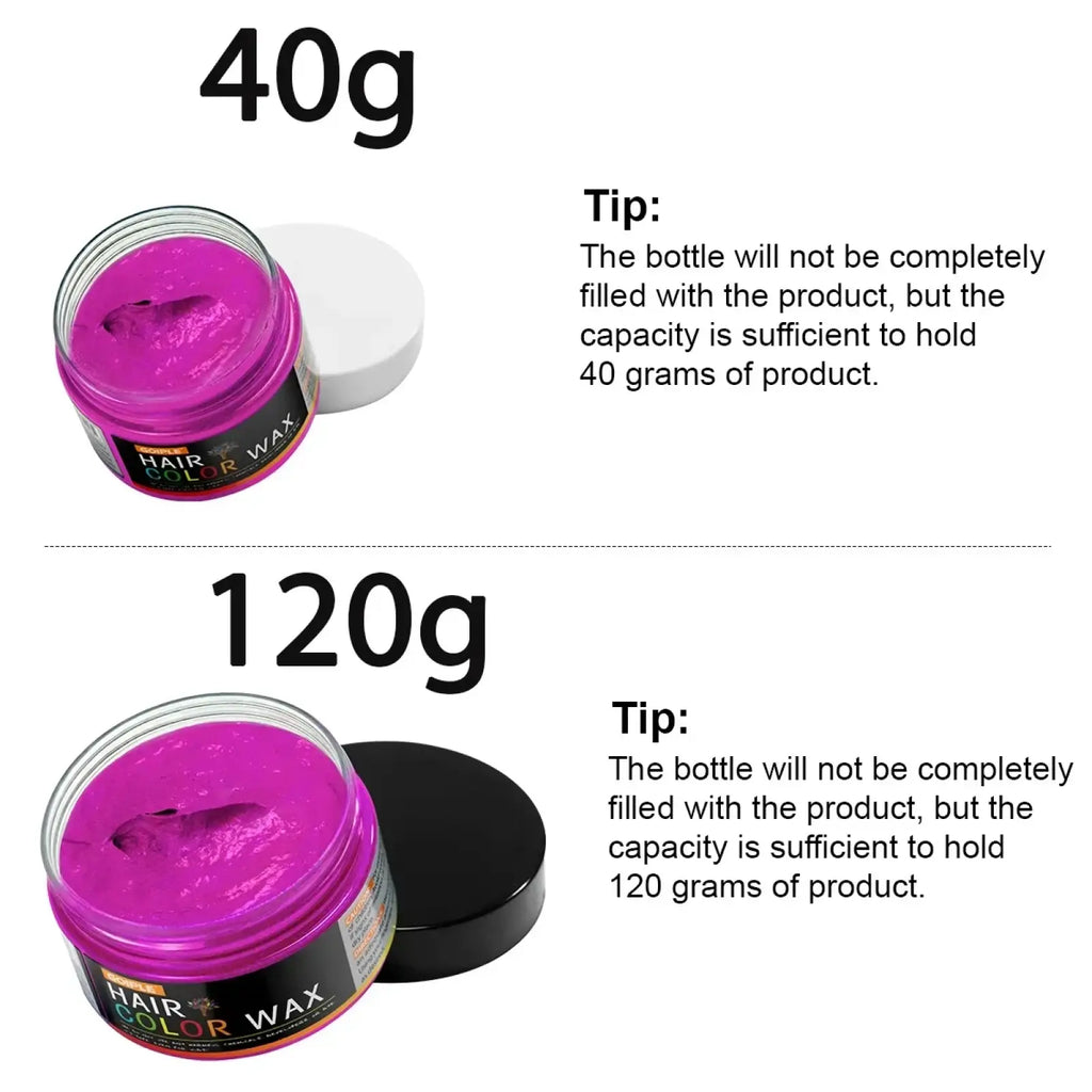 Goiple magenta temporary hair color wax in a clear glass jar with black lid available in 40g and 120g sizes