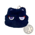 Navy blue fluffy cat-shaped coin purse with embroidered purple eyes and metal chain for Gojo and Geto plush keychain