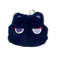 Navy blue fluffy cat-shaped coin purse with embroidered purple eyes and metal chain for Gojo and Geto plush keychain