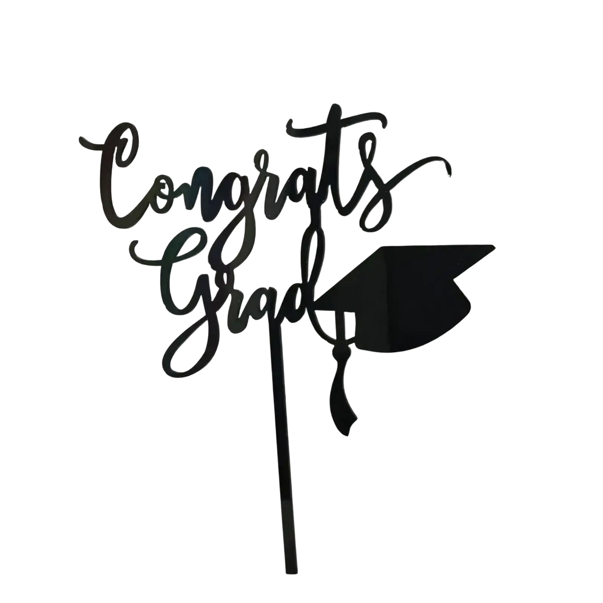 Black metallic congrats grad cake topper with graduation cap design for graduation cake topper celebration