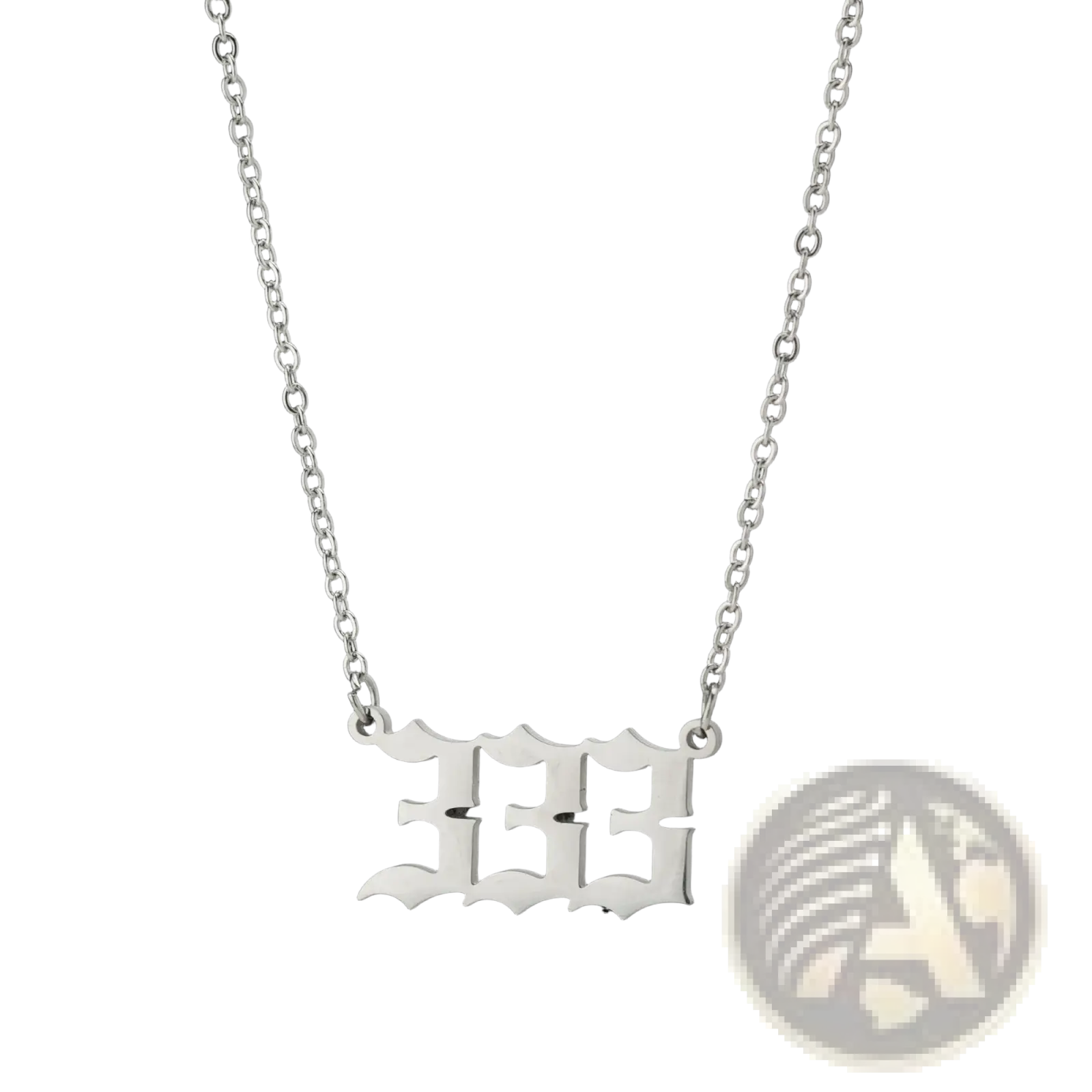 Silver chain necklace with bold gothic style 333 pendant in product titled gold angel number 7 necklace