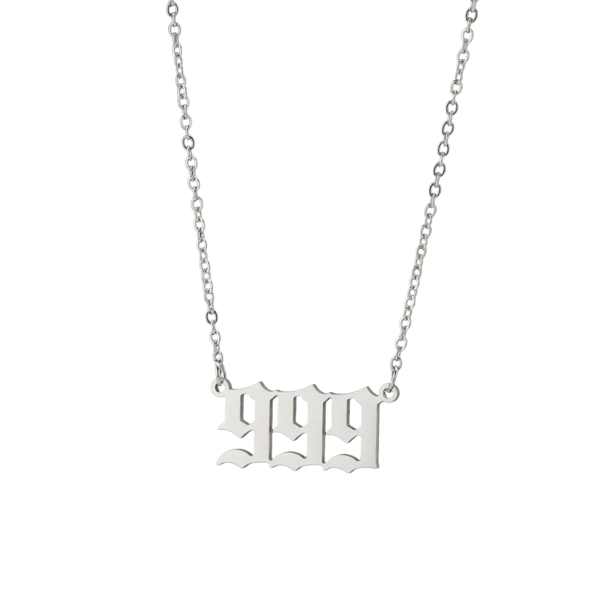 Silver gold angel number 7 necklace with chain and gothic style 999 pendant in ornate design