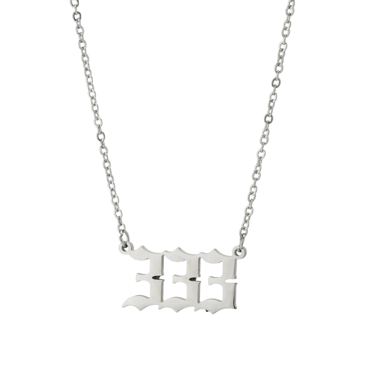 Silver chain necklace with bold gothic style 333 pendant in product titled gold angel number 7 necklace