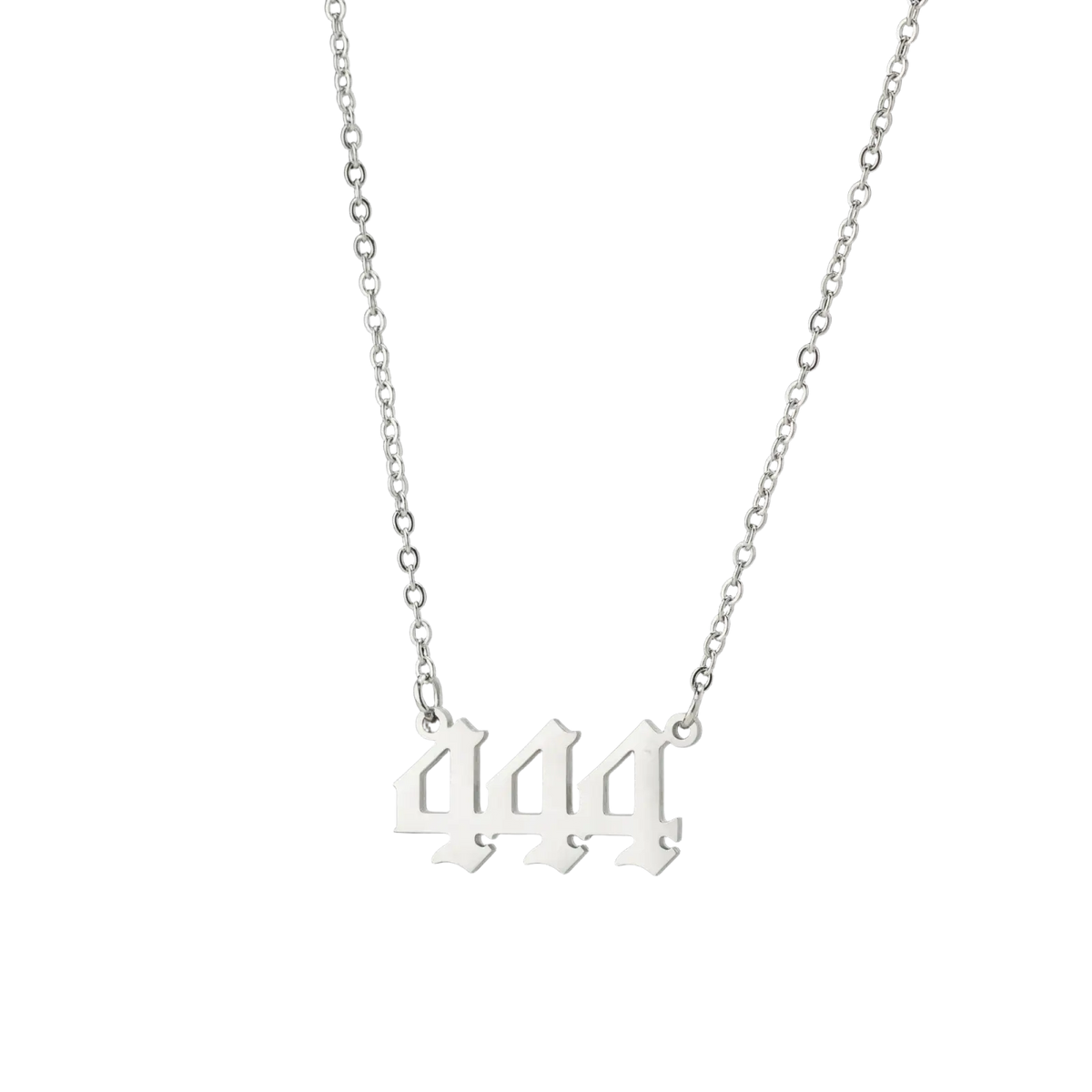 Silver chain necklace with bold gothic style 444 pendant in product titled gold angel number 7 necklace