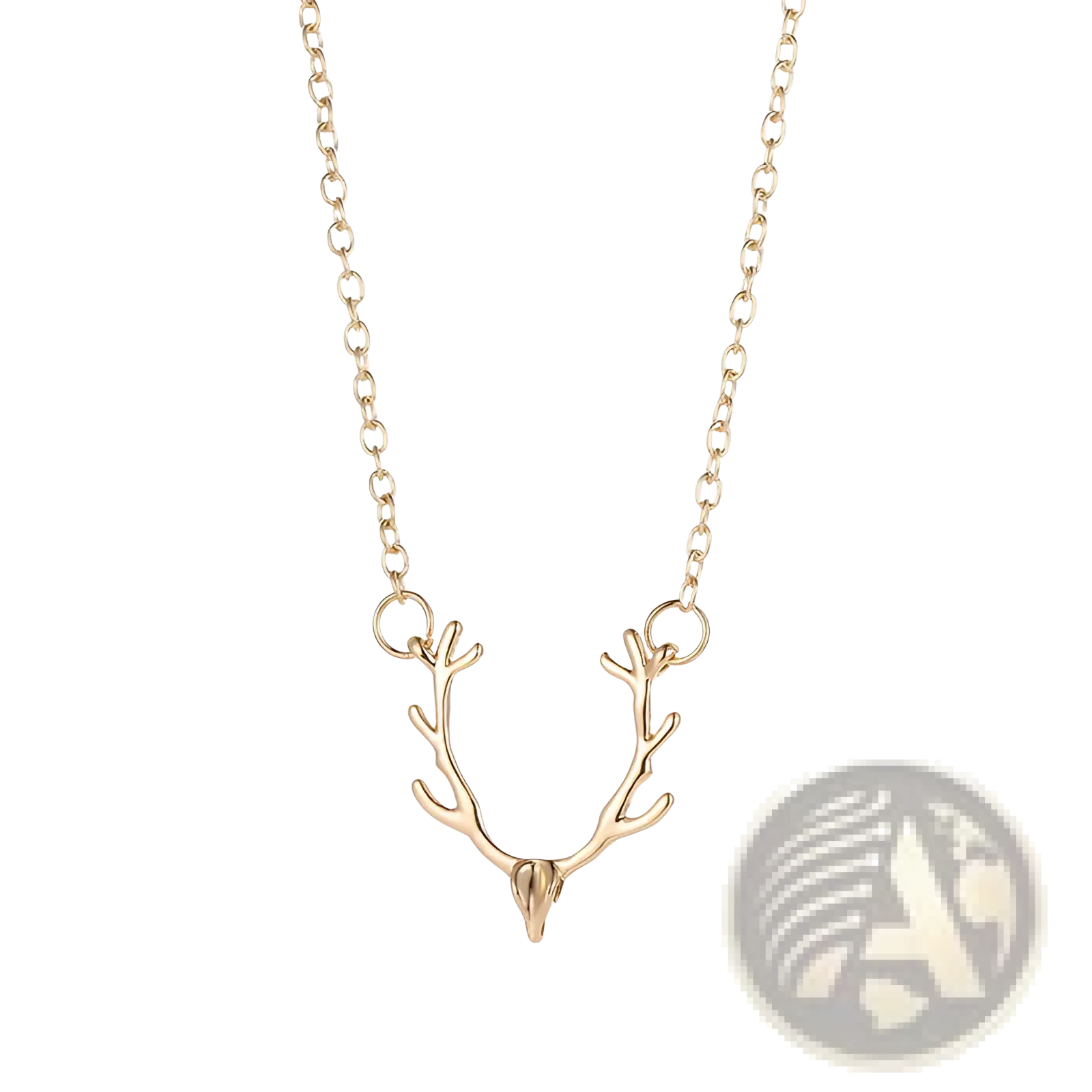 Gold-toned deer antler gemstone pendant clavicle necklace with a delicate chain in gold finish