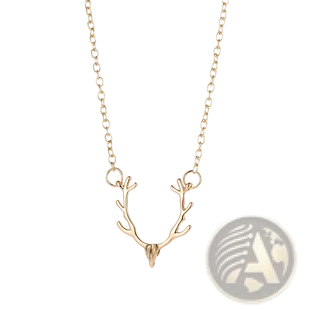 Gold-toned deer antler gemstone pendant clavicle necklace with a delicate chain for elegant wear