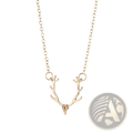 Gold-toned deer antler gemstone pendant clavicle necklace with a delicate chain for elegant wear
