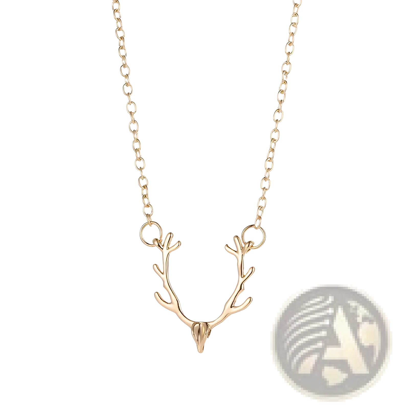 Gold-toned deer antler gemstone pendant clavicle necklace with a delicate chain for elegant wear
