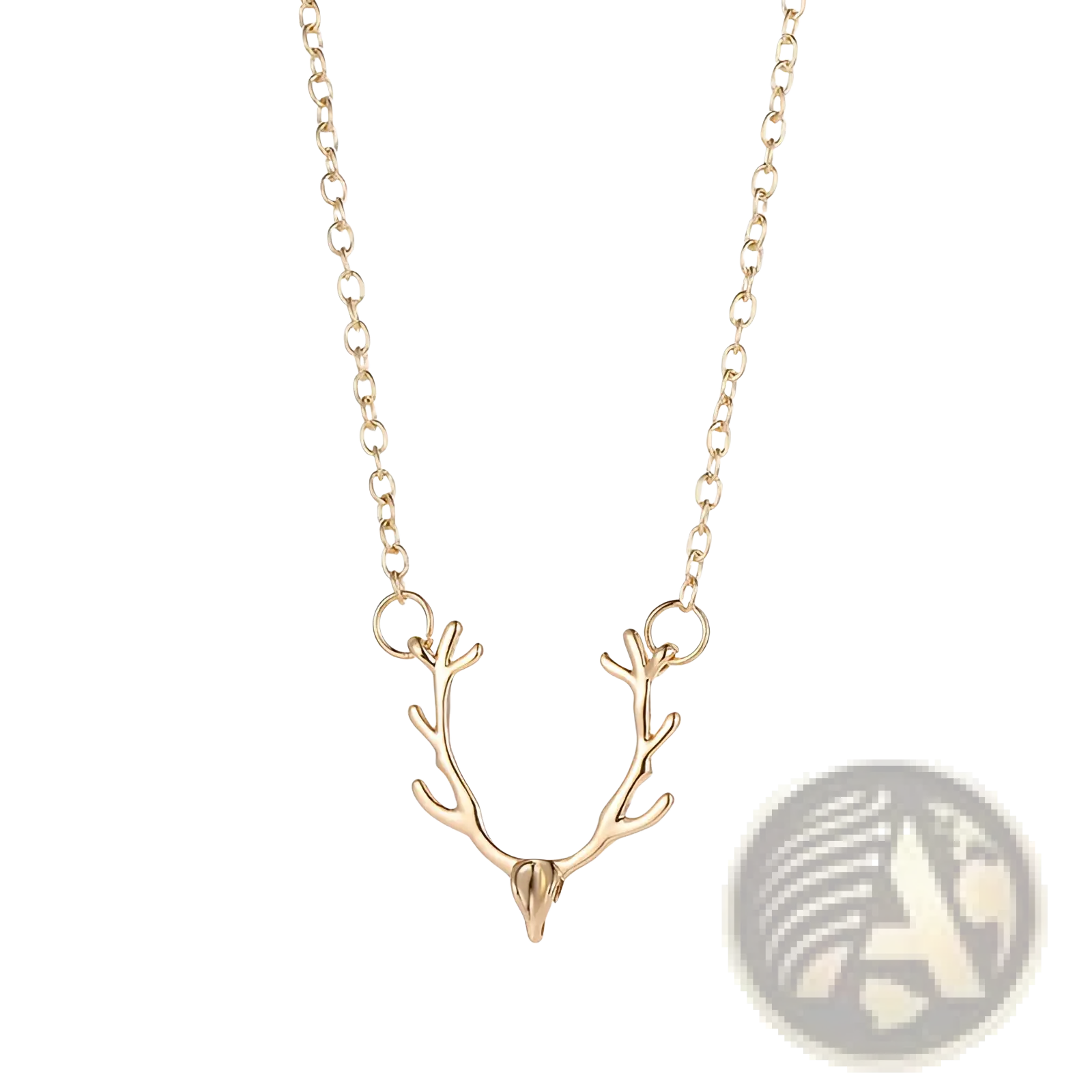 Gold antler gemstone pendant clavicle necklace with gold-toned deer antler and delicate chain in a close-up view