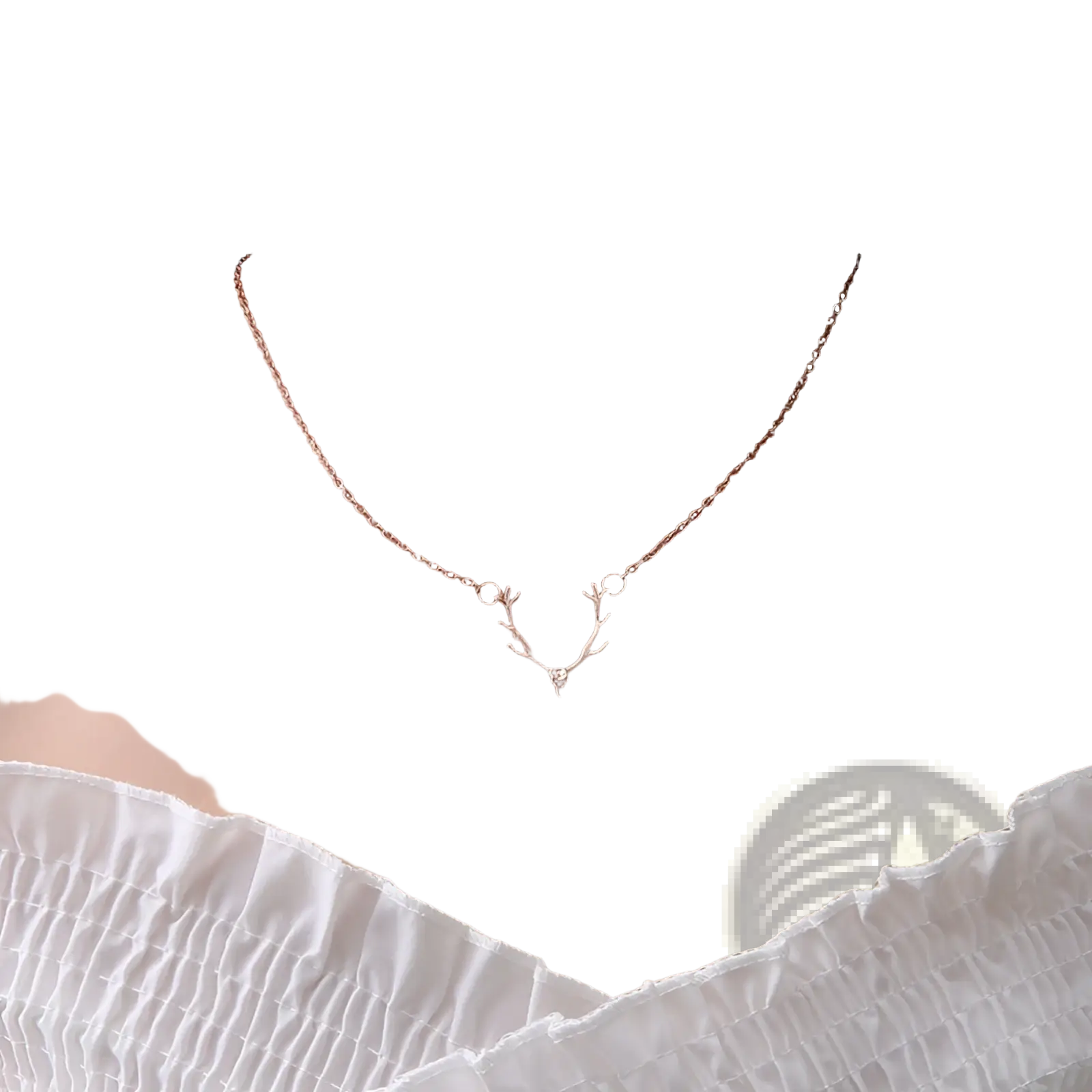 Gold antler gemstone pendant clavicle necklace in delicate rose gold with a small diamond at its center