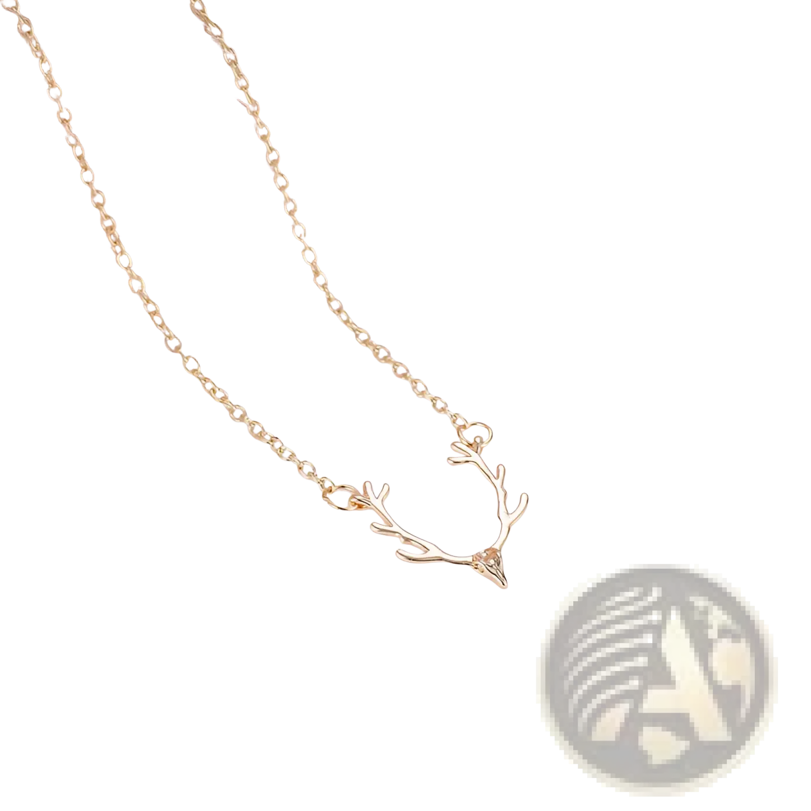 Gold antler gemstone pendant clavicle necklace with a delicate chain and a small gemstone at the tip
