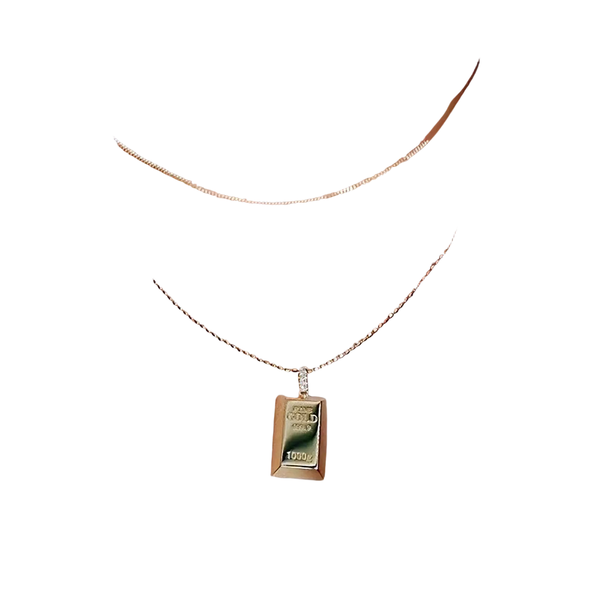 Gold bar diamond pendant necklace for women in gold with rectangular engraved bar and small diamond accent