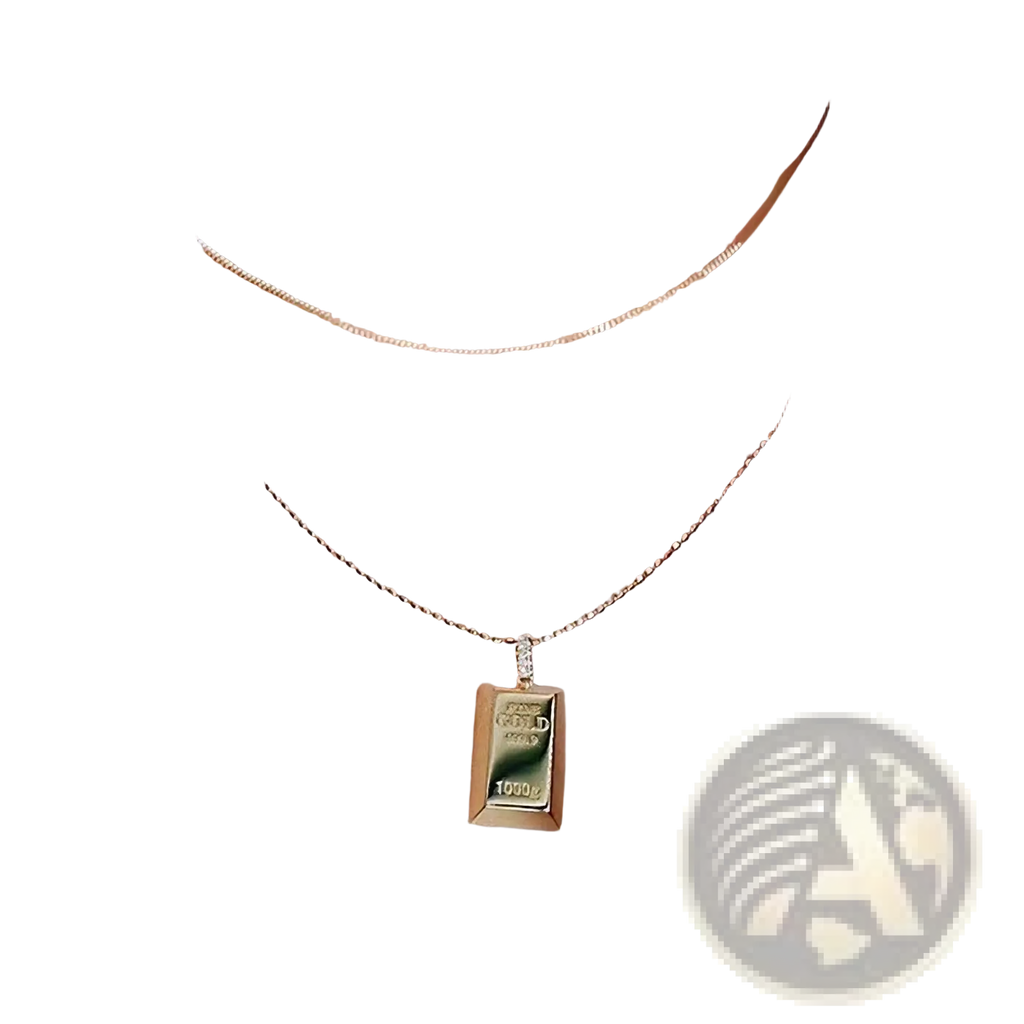 Gold bar diamond pendant necklace for women in gold with rectangular engraved bar and small diamond accent