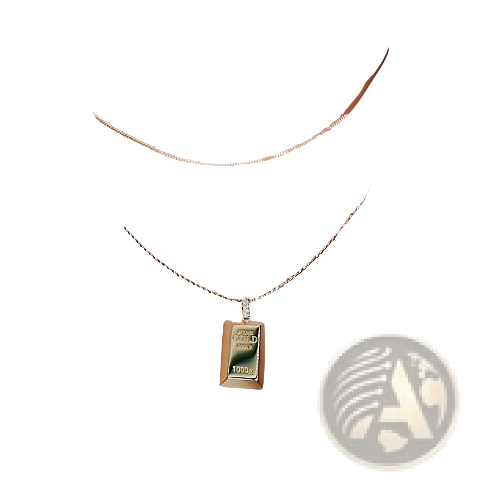 Gold bar diamond pendant necklace for women in gold with rectangular engraved bar and small diamond accent