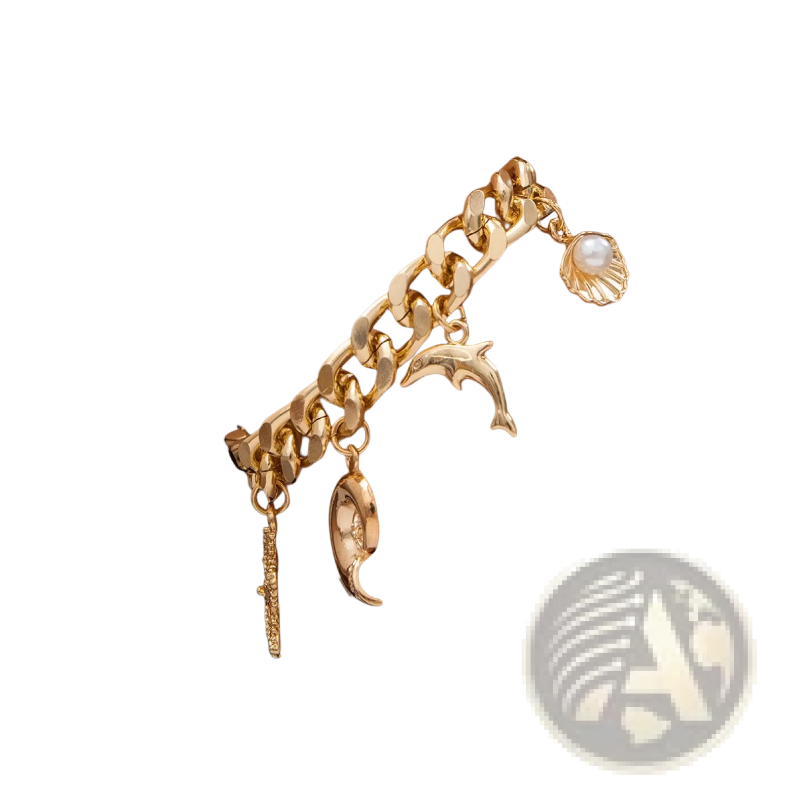 Gold-toned boho sea charm choker and bracelet set with dolphin seashell and key charms made of metal chain
