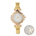 Gold-toned luxury women bracelet watch with diamond-studded octagonal case and elegant white dial