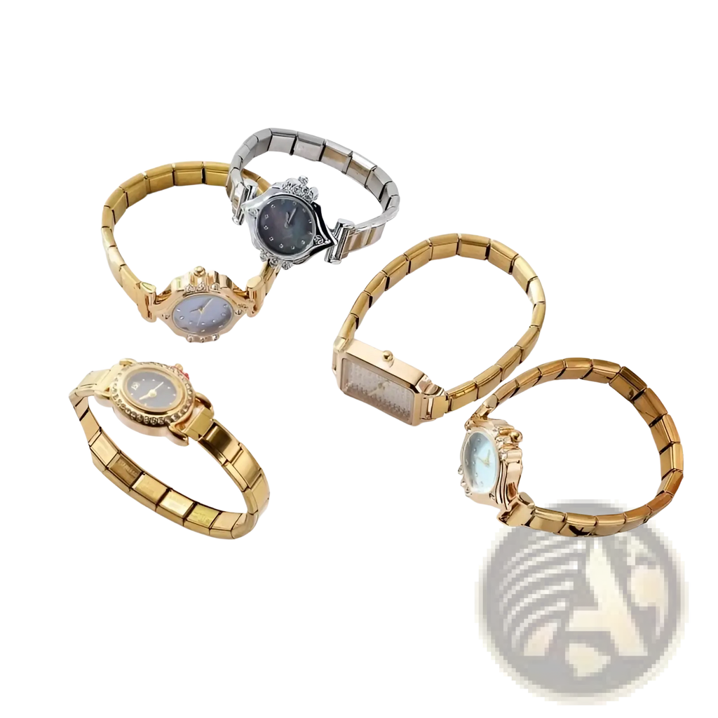 Gold bracelet watch women luxury elegant wristwatch featuring gold-toned modular designs with various face colors and styles